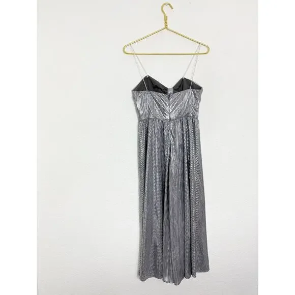 Lovers + Friends Tanya Midi Dress Silver Small Metallic Pleated Rhinestone Strap - Picture 13 of 14